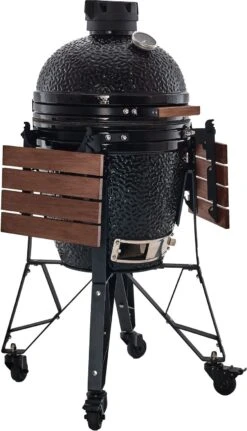 The Bastard Keramikgrill Classic Medium - Complete - Schwarz Glänzend - Modell 2023 -Campinggeschäfte Bastard Grill Medium Complete Seitentische abgeklappt BC203