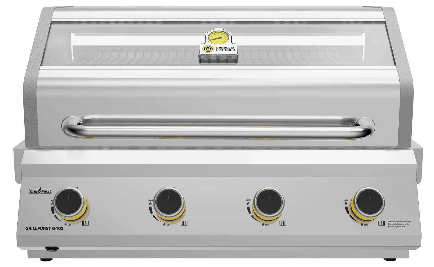 Grillfürst G401G Borussia Dortmund Edition 4-Brenner Edelstahl - Einbaugrill Mit Gusseisen Rosten 3 Grillfürst G401G Borussia Dortmund Edition 4-Brenner Edelstahl - Einbaugrill Mit Gusseisen Rosten