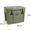 Petromax Kühlbox 25 Liter Oliv - Inkl. Sitzkissen, Haft-Unterlage Und Einsatzkorb 1 Petromax Kühlbox 25 Liter Oliv - Inkl. Sitzkissen, Haft-Unterlage Und Einsatzkorb -Campinggeschäfte Petromax Kuehlbox kx25 oliv Abmessungen aussen