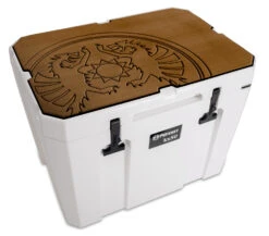 Petromax Kühlbox 50 Liter Alpenweiß - Inkl. Sitzkissen, Haft-Unterlage Und Einsatzkorb -Campinggeschäfte Petromax kx50 padw d Haft Auflage Kuehlbox kx50 braun Drachen 6 1625043118